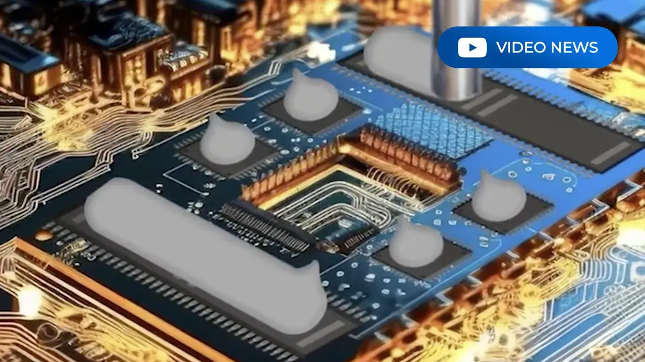 Automated dispensing of Tgel 600 pump-out resistant thermal gel on a printed circuit board.