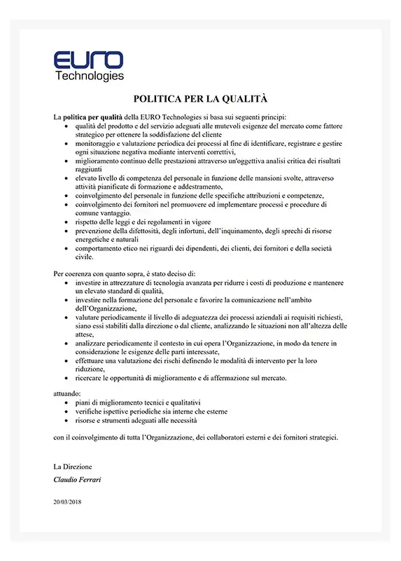 Quality Policy Euro Technologies
