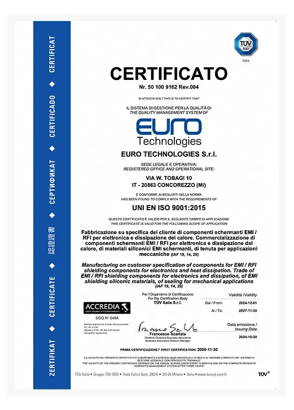 ISO 9001 2015 Certification Euro Technologies