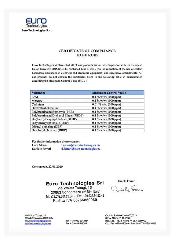 Rohs compliance Euro Technologies