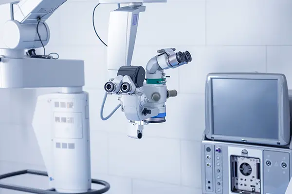 Specialized medical vision display monitor mounted in a sterile hospital surgical operating room.